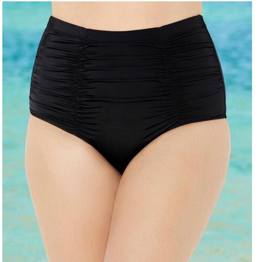 BLACK SHIRRED HIGH WAIST SWIM BRIEF